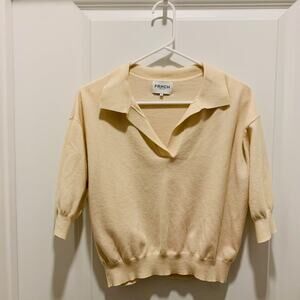 Frnch knit sweater polo top blouse cream minimal sz M